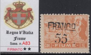 ITALY - Fiume n. 83A  MNH** cv 2150$ Signed