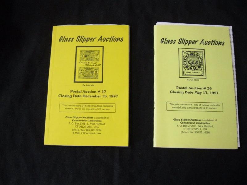 2 GLASS SLIPPER POSTAL AUCTION CATALOGUES OF CINDERELLA PHILATELY 1997 MAY & DEC