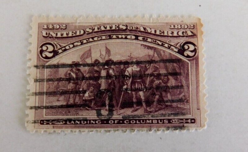 US #231 Used/Fine, 2 cent Columbus Exposition w/Cracked Hat, 1893 