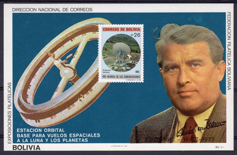 Bolivia 1987 Sc#674 Wernher von Braun/Space Souvenir Sheet MNH