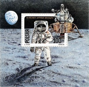 Poland 1989 Sc 2910a First Man on the Moon Perforated MNH S/S Minisheet Polska