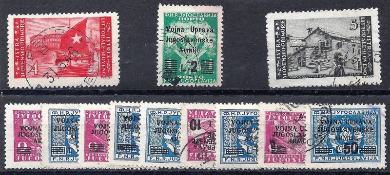 YUGOSLAVIA  ISTRIA & SLOVENE COAST  12 Different scv $4.35 less 50%=$2.17