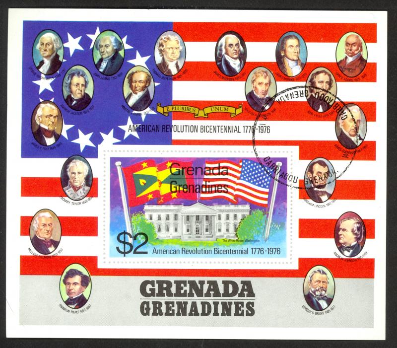 GRENADA GRENADINES $2.00 WHITE HOUSE US BICENTENNIAL Souvenir Sheet Sc 100a VFU