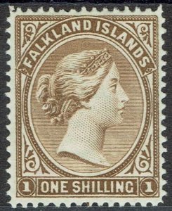 FALKLAND ISLANDS 1891 QV 1/- WMK CROWN CA