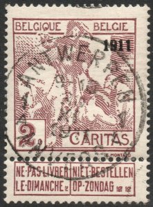 BELGIUM-1911 Exhibition Overprint 2c & 2c Purple Sg 118 VERY FINE USED V41548