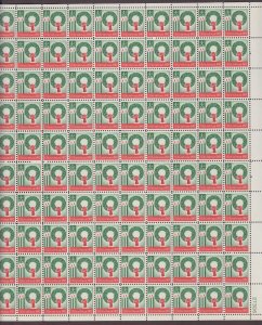 USA, 1205, CHRISTMAS 1962, MINT NH, VINTAGE 1950'S, FULL SHEET OF 100
