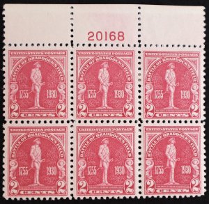 U.S. Mint Stamp Scott #688 2c Vermont Top Plate # Block/6. 4 Stamps NH. Choice!