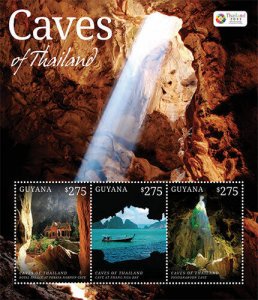 Guyana - 2013 - Caves Of Thailand - Sheet Of 3 - MNH