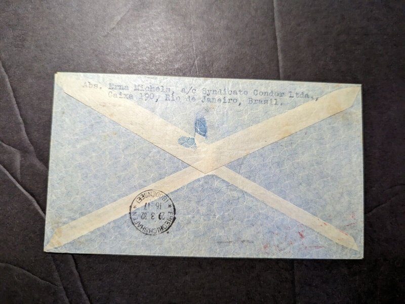 1932 Brazil LZ 127 Graf Zeppelin Airmail Cover Rio De Janeiro to Insel Germany