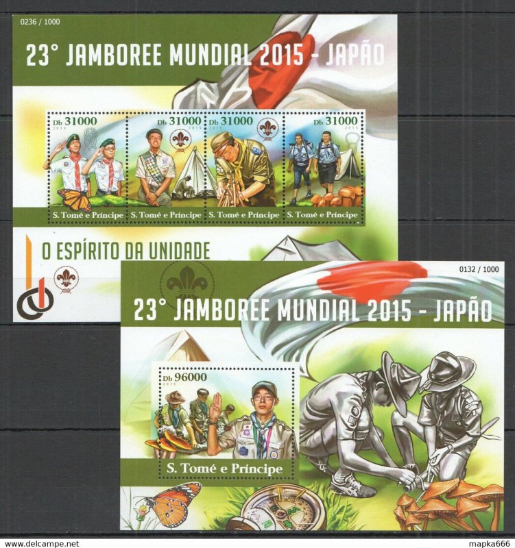 2015 S. Tome & Principe Scouting Scouts 23Th Jamboree Japan Kb+Bl ** St1541