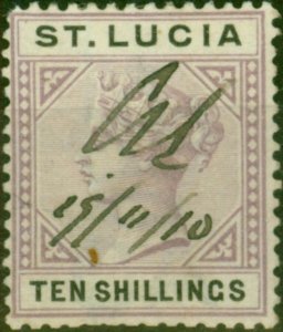 St Lucia 1891 10s Dull Mauve & Black SG52 Good Used Fiscal Cancel