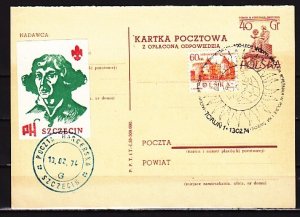 Poland, 1974 issue. N. Copernicus Label canceled on a Postal Card.