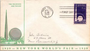 FDC 1939 SC #853 Linprint Cachet - New York, Ny - Single - J5424