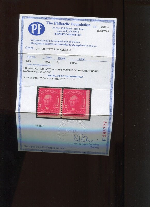 320b International Vending Machine Co Coil Pair of 2 Stamps w/ PF Cert (Bz 880)