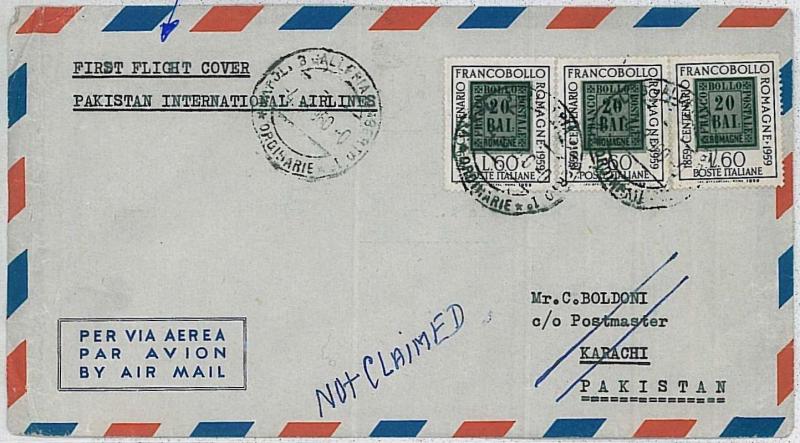 36720  - 1st Flights -  POSTAL HISTORY - PAKISTAN AIRLINES : Rome / Karachi 1960 