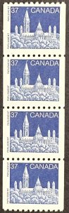 Canada #1194 MNH Strip of 4 - 37c Parliament (Library) 1988 [R1243]