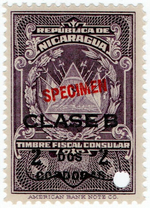 (I.B) Nicaragua Revenue : Consular Service 2C (ABN Specimen)