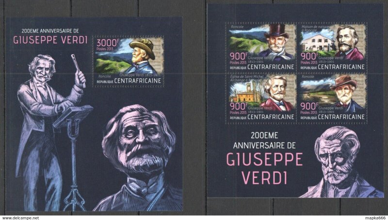 2013 Central Africa 200Th Anniversary Composer Giuseppe Verdi Kb+Bl ** Ca611