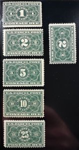 US Scott #JQ1-JQ5 Dark Green Parcel Post Due 1913 Mint [extra JQ2 no gum]