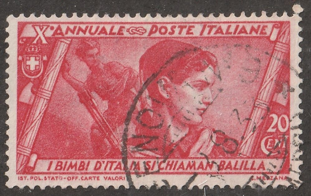 Italy, stamp, Scott293, used, hinged, 20 cents, Europe Italy