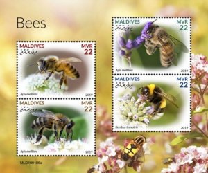 Maldives - 2019 Bees on Stamps - 4 Stamp Sheet - MLD190106a