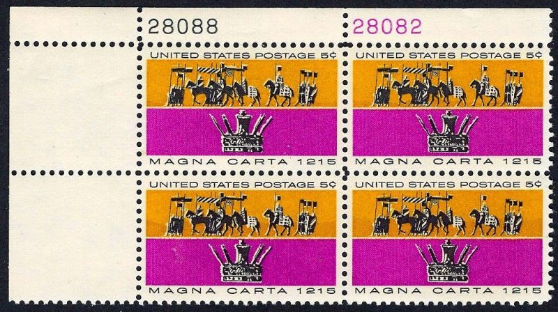 US 1265 MNH VF 5 Cent Magna Carta Plate Block of 4