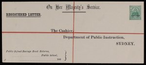 NEW SOUTH WALES Registered Official Envelope 1893 Cook 5d OS SPECIMEN.