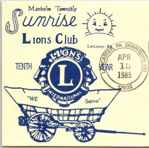 US SPECIAL PICTORIAL POSTMARK COVER MANNHEIM TOWNSHIP SUNRISE TENTH LIONS CLUB