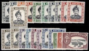 BRUNEI QEII SG118ab-131, 1964-72 GLAZED PAPER set + ALL SHADES LH MINT. Cat £216