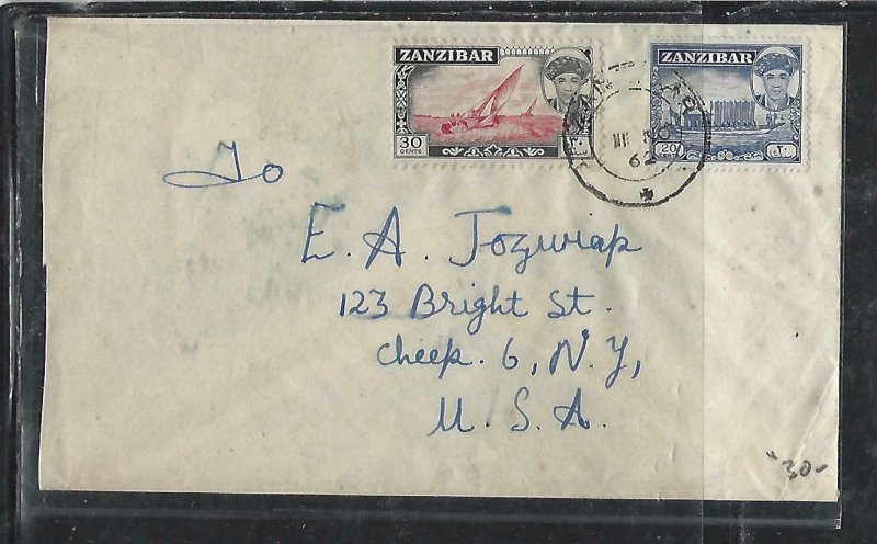 ZANZIBAR  (PP2608B)  1962  SULTAN    20C  +30C     COVER TO USA