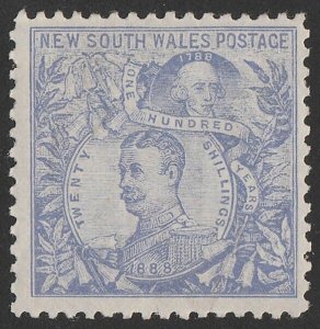 NEW SOUTH WALES 1890 Carrington 20/- wmk '20/- NSW' in circle, perf 12x11.