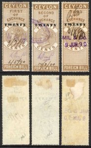 Ceylon Foreign Bill BF39 20 on 30c Brown 1st 2nd and 3rd Exchange