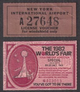 18 pieces of ephemera inc tickets, tags, ASDA, 1982 Worlds Fair, Baltimore Colts