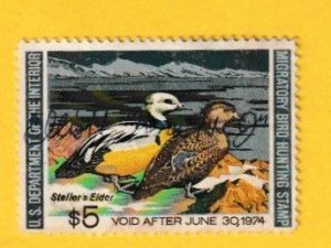 US SCOTT#RW40 1973 $5 STELLAR'S EIDER - USED