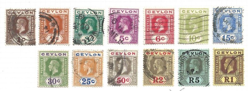 1912-25 CEYLON, SG  301-317  13 valori  USED