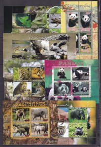 Africa Animals Pandas Elephants Crocodiles sheets lot of 7 MNH