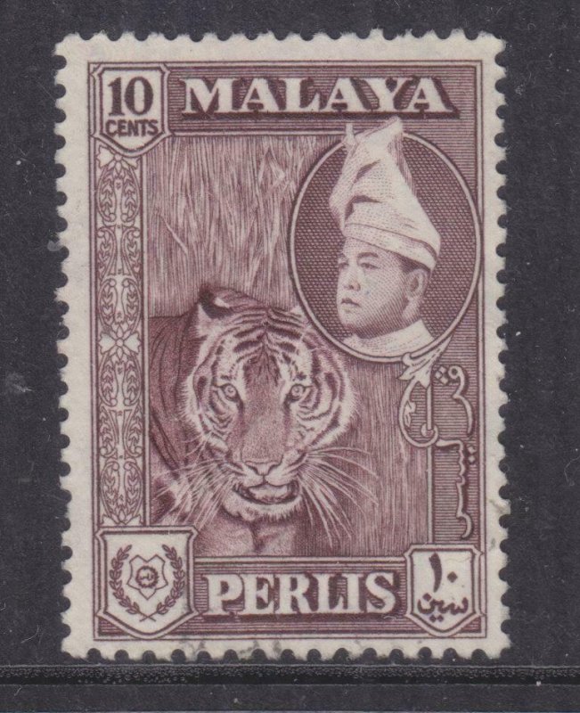 PERLIS, MALAYSIA, 1961 10c. Deep Maroon, mint no gum.