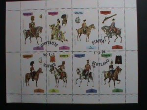 ​SCOTLAND-STAFFA STAMP-1974-MILITARY UNIFORMS SOLDIERS ON HORSE CTO-SHEET VF