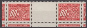 Bohemia & Moravia Scott #J8 1939 Gutter pair cut MNH
