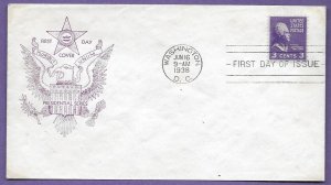 807  JEFFERSON 3c 1938, FIDELITY FIRST DAY COVER, UNADDRESSED.