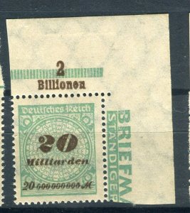 GERMANY; 1923 Oct-Nov Inflation Surcharged MINT MNH 20M. Corner SHEET MARGINAL