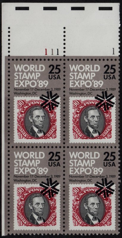 SC#2410 25¢ World Stamp Expo '89 Plate Block: UL #111 1 (1989) MNH