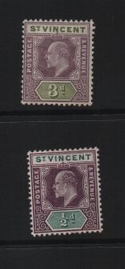 St Vincent 1902-05 SG80 & SG85 - both  mounted mint