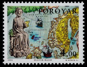 Faroe Islands 289 MNH Saint Olaf, Ship, Map