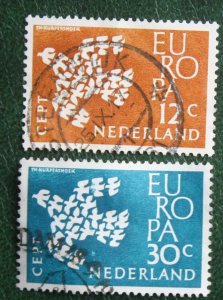NETHERLANDS 1961 Europa – Flying Pigeons Used Scott# 387-388 SG 912-913