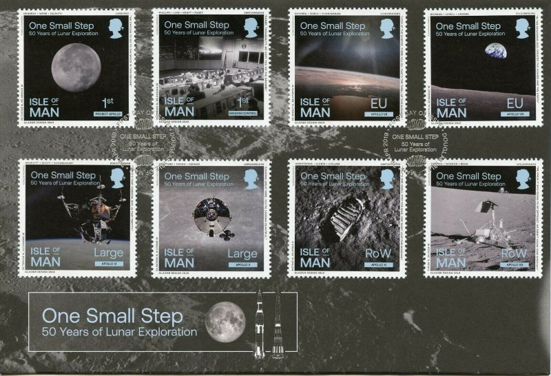 Isle of Man IOM 2019 FDC One Small Step Moon Landing 8v Set Cover Space Stamps