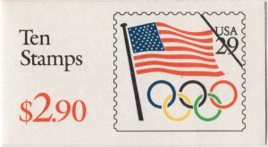 Scott #BK186A 29¢ Flag & Olympic Rings Booklet of 10 Stamps (Black & Red) - MNH