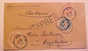 BELGUIM TELEGRAPH 1893 ARLON B/S NEUFCHATEAU OCT 16 EXPRESS RARE