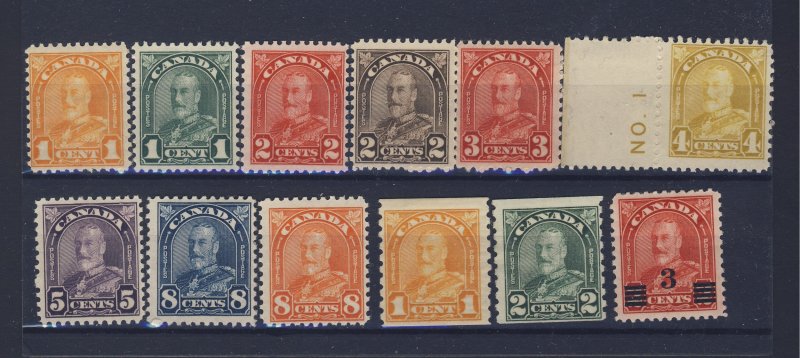 12x Canada Arch Stamps #162-63-65-66-67-68-69-71-72-78-80-91  Guide Val= $75.00