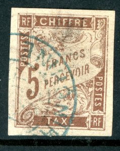 France 1894 Colony General Issues Postage Due 5 Fr Brown Imperf Sc #J14 VFU  L90